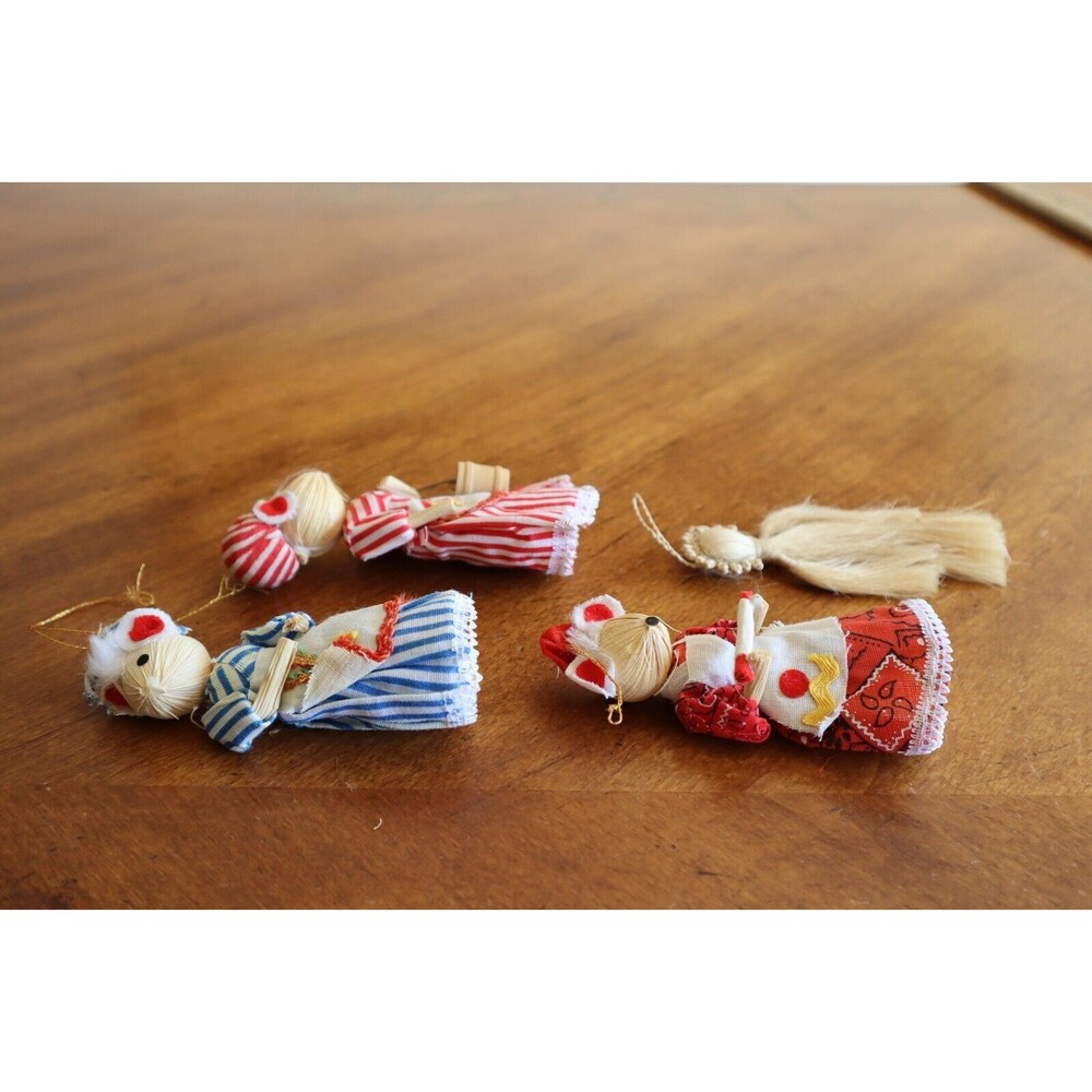 Lot 4 Corn Husk Christmas Ornaments Vintage Mouse Mice 4" Horsehair (?) Angel - Picture 11 of 13
